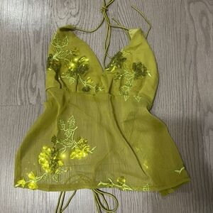 Green Embellished Backless Camisole